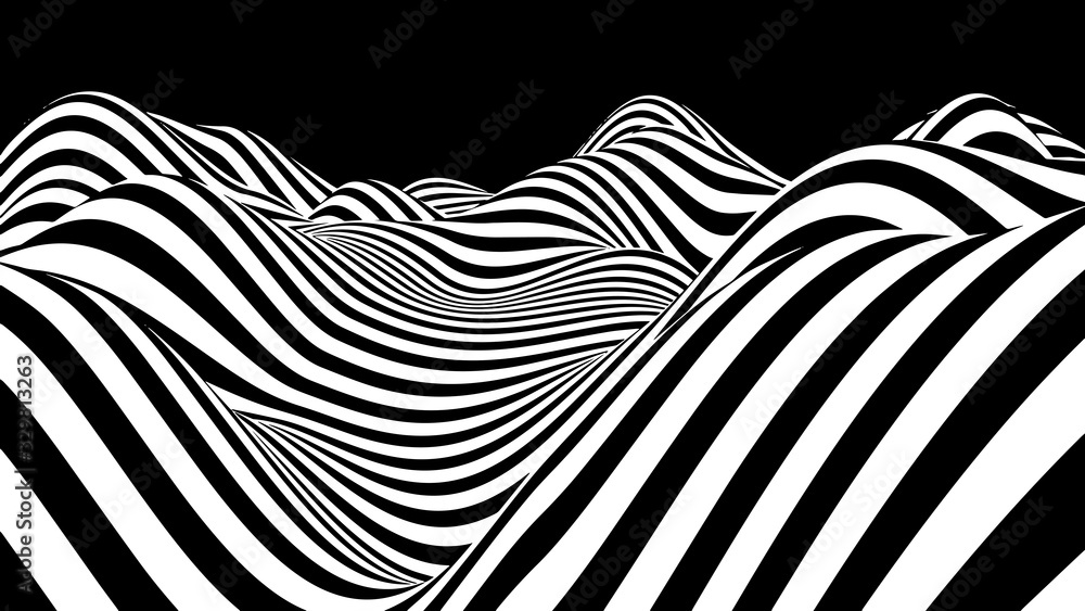Poster abstract wave of white and black curved lines. hallucination. optical illusion. twisted illustration