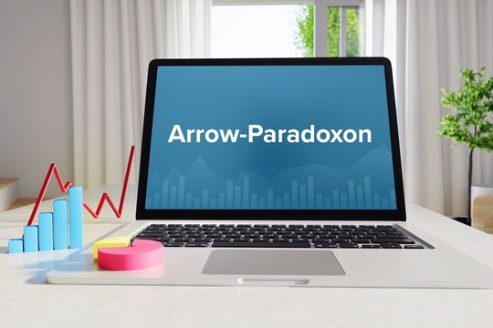 Arrow-Paradoxon &ndash; Business/Statistik. Laptop im B&uuml;ro mit Begriff auf dem Monitor. Finanzen, Wirtschaft, Analyse