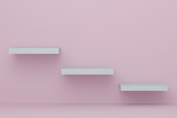 Mock up geometric shape in pastel colors. Minimal 3d rendering scene with composition empty step cube shades of pink pastel podium for cosmetic product and abstract background. 3d illustration