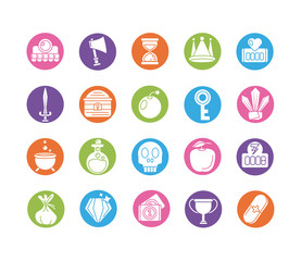 set of icons video game , silhouette style icon