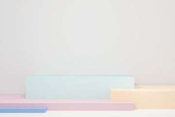 Minimal 3d rendering scene with composition empty step cube colorful pastel podium for product and abstract background. mock up geometric shape in pastel colors. cosmetic stand, 3d illustration