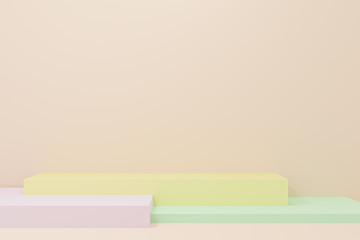 Minimal 3d rendering scene with composition empty step cube colorful pastel podium for product and abstract background. mock up geometric shape in pastel colors. cosmetic stand, 3d illustration