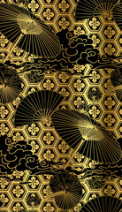 umbrella fan japanese chinese design vector seamless pattern