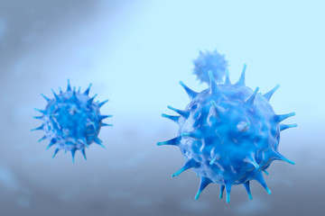 Viruses such as SARS, coronavirus, and COVID-19 that cause respiratory infections, flu, and common colds. Virus abstract background, 3d rendering image.