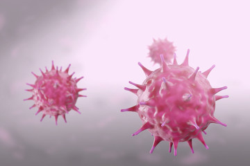 Viruses such as SARS, coronavirus, and COVID-19 that cause respiratory infections, flu, and common colds. Virus abstract background, 3d rendering image.
