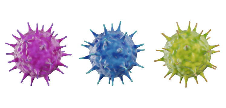 Viruses such as SARS, coronavirus, and COVID-19 that cause respiratory infections, flu, and common colds. Virus abstract background, 3d rendering image.