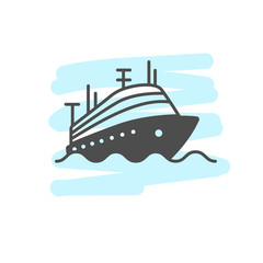 Cruise ship on a light blue background. Flat icon vector illustration.