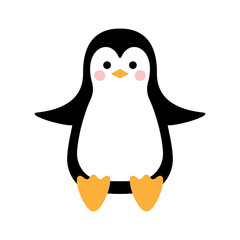 Cartoon penguin. Bird is sitting. Vector illustration.
