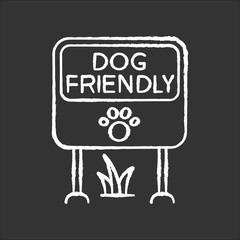 Dog friendly place chalk white icon on black background. Doggy allowed park and square mark. Domestic puppies permitted territory, lawn and garden sign. Isolated vector chalkboard illustration