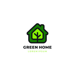 Modern minimalistic house and tree logo template. Environmental care related business. Hotel and resistence, eco-friendly symbol. Vector illustration.