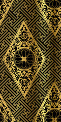 chinese geometry vector seamless pattern oriental black gold