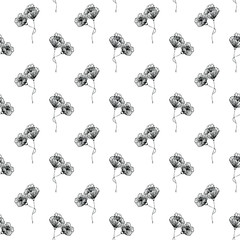 Vector floral seamless pattern. Background with outline hand drawn flowers. Design concept for fabric design, textile print, wrapping paper or web backgrounds.