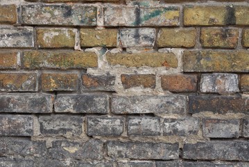 brown gray stone texture of old dirty bricks in a building wall