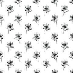 Vector floral seamless pattern. Background with outline hand drawn flowers. Design concept for fabric design, textile print, wrapping paper or web backgrounds.