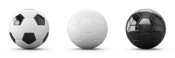 3D rendering Set of  Soccer Balls on white background