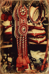 ornate harness in close-up view, old photo effect.