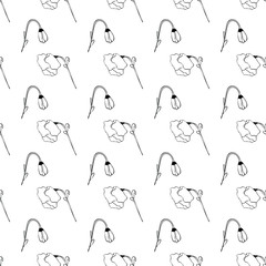 Vector floral seamless pattern. Background with outline hand drawn flowers. Design concept for fabric design, textile print, wrapping paper or web backgrounds.