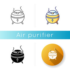 Air filter, modern device icon. Humidifying household appliance, home air purifier, room climate regulating equipment. Linear black and RGB color styles. Isolated vector illustrations