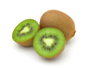 Kiwi and half kiwi fruit isolated on the white background.