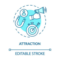 Attraction concept icon. Advertising strategies, customer base development. Inbound, target and viral marketing idea thin line illustration. Vector isolated outline RGB color drawing. Editable stroke