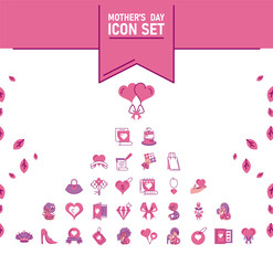 set of icons mother day, half line and color style icon