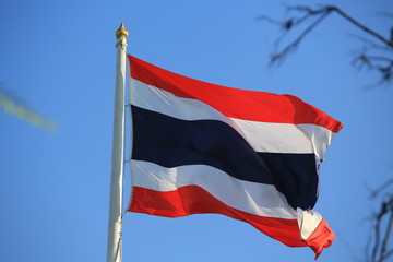 the thailand flags waving in the sky