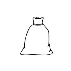 Black and white image of a bag. Vector illustration. Hand-drawn doodle for design, web, icons, children's illustrations.