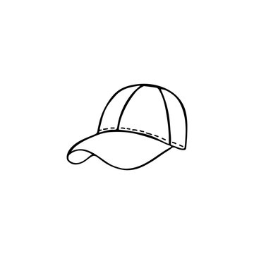 Black and white image of a baseball cap. Vector illustration. Hand-drawn doodle for design, web, icons, children's illustrations.