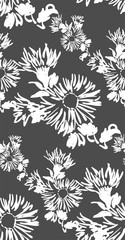 ink flower vector sketch illustration japanese chinese oriental line art seamless pattern