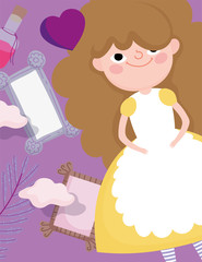 cute girl with fragrance heart mirror children character