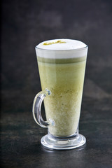  Ketogenic keto diet hot drink. Tea matcha blended with coconut oil and butter.