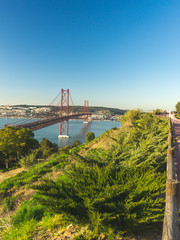 Nice view over Lisbon with the bridge. Armada Portugal.