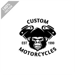 Gorilla head auto repair and custom Garage Vintage style logo. Design element for company logo, label, emblem, sign, apparel or other merchandise. Scalable and editable Vector illustration.