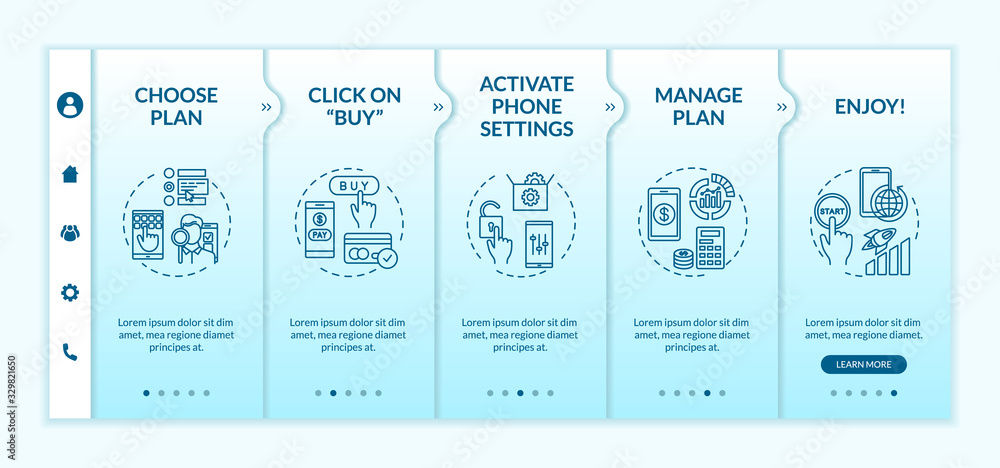 Poster mobile phone settings control onboarding vector template. tariff plan choice and managing. responsiv
