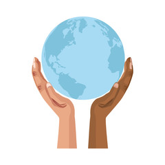 interracial hands human lifting the planet earth