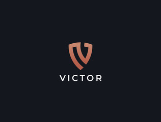 Premium letter V shield logo design. Luxury abstract victory logotype. Creative elegant vector monogram symbol.