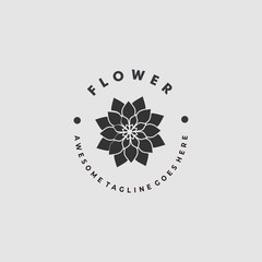 Vector Logo Illustration Flower Vintage Badge Style.