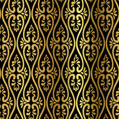 wallpaper vertical ornate gold on black waves oriental japanese chinese vector design seamless pattern
