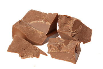 cracked milk chocolate candies sweets isolated on white background