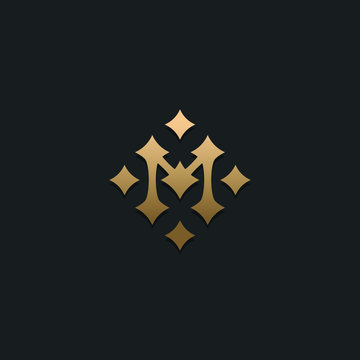 Letter M stars logo icon design template. Business symbol or sign. Luxury logotype. Vector illustration