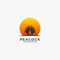 Obraz premium Vector Logo Illustration Peacock Negative space Style.