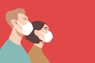 Doctors in white medical face mask. People in respirator. Concept of coronavirus quarantine. COVID-19