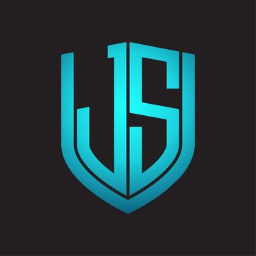 JS Logo monogram with emblem shield design isolated with blue colors on black background