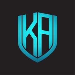 KA Logo monogram with emblem shield design isolated with blue colors on black background