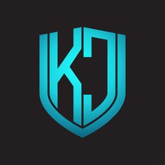 KC Logo monogram with emblem shield design isolated with blue colors on black background