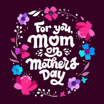 Vector illustration. Love You, Mom. Greeting card for Mother's Day. Typography vector design for greeting cards and poster. Design template celebration.