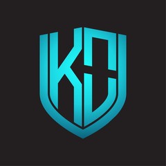 KO Logo monogram with emblem shield design isolated with blue colors on black background