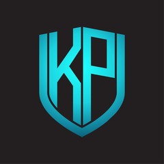 KP Logo monogram with emblem shield design isolated with blue colors on black background