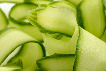 Close up shot of cucumber ribbon peels