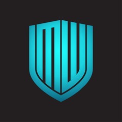 MW Logo monogram with emblem shield design isolated with blue colors on black background